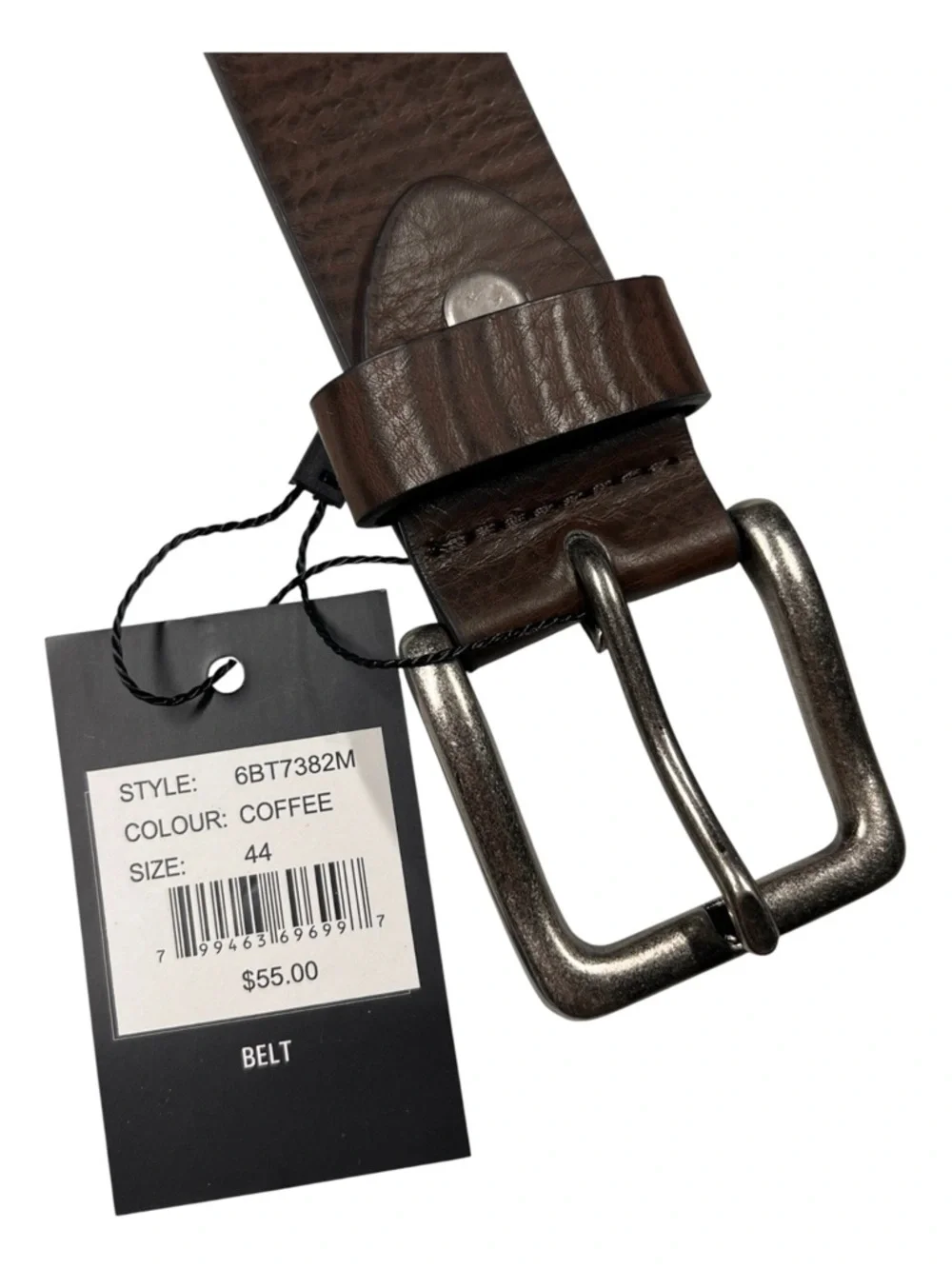 PX Clothing Men’s Coffee Brown Bonded Leather Mix Belt. Size 44